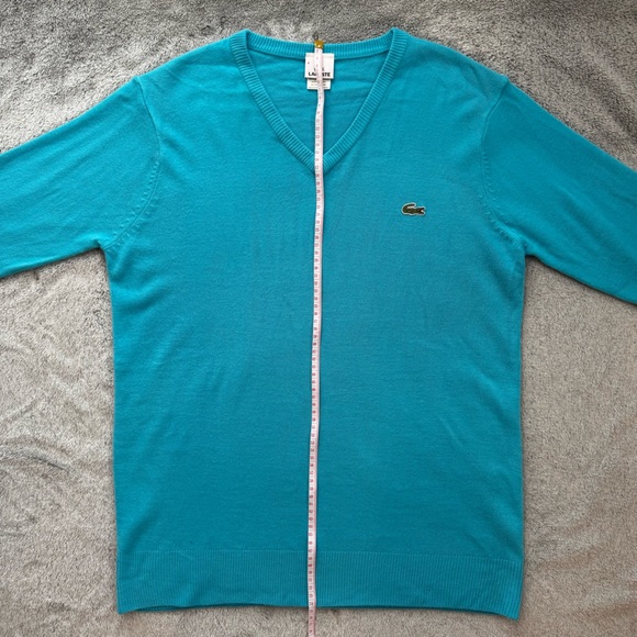 LACOSTE V-Neck Cotton Knit Sweater Blue Teal Size 8 (3XL) - Picture 9 of 15